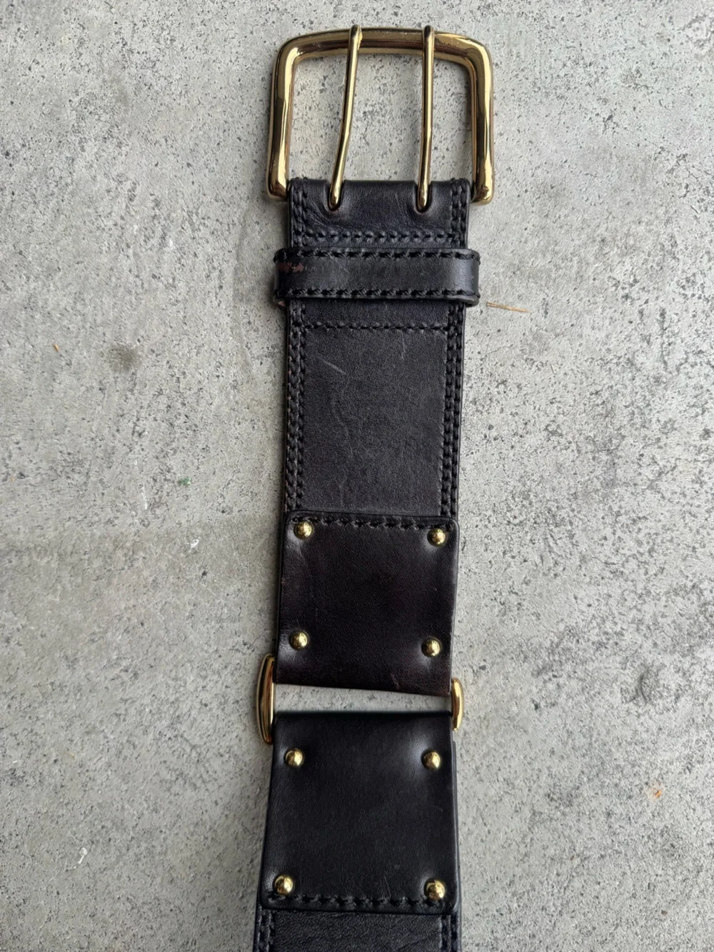Linea Pelle Wide Dark Brown Leather Belt with Gold-Tone Hardware L 30-34” Y2K